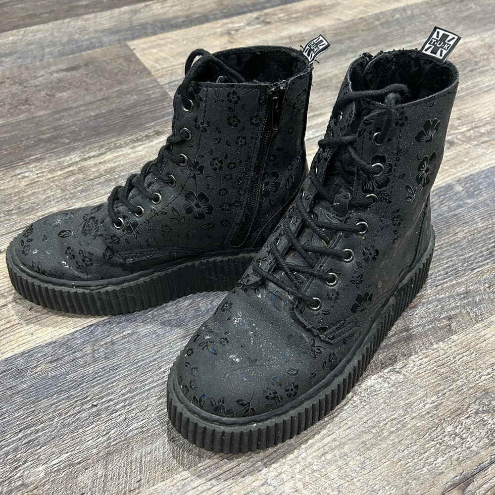 T.U.K Iridescent Flower Print Creeper Boots